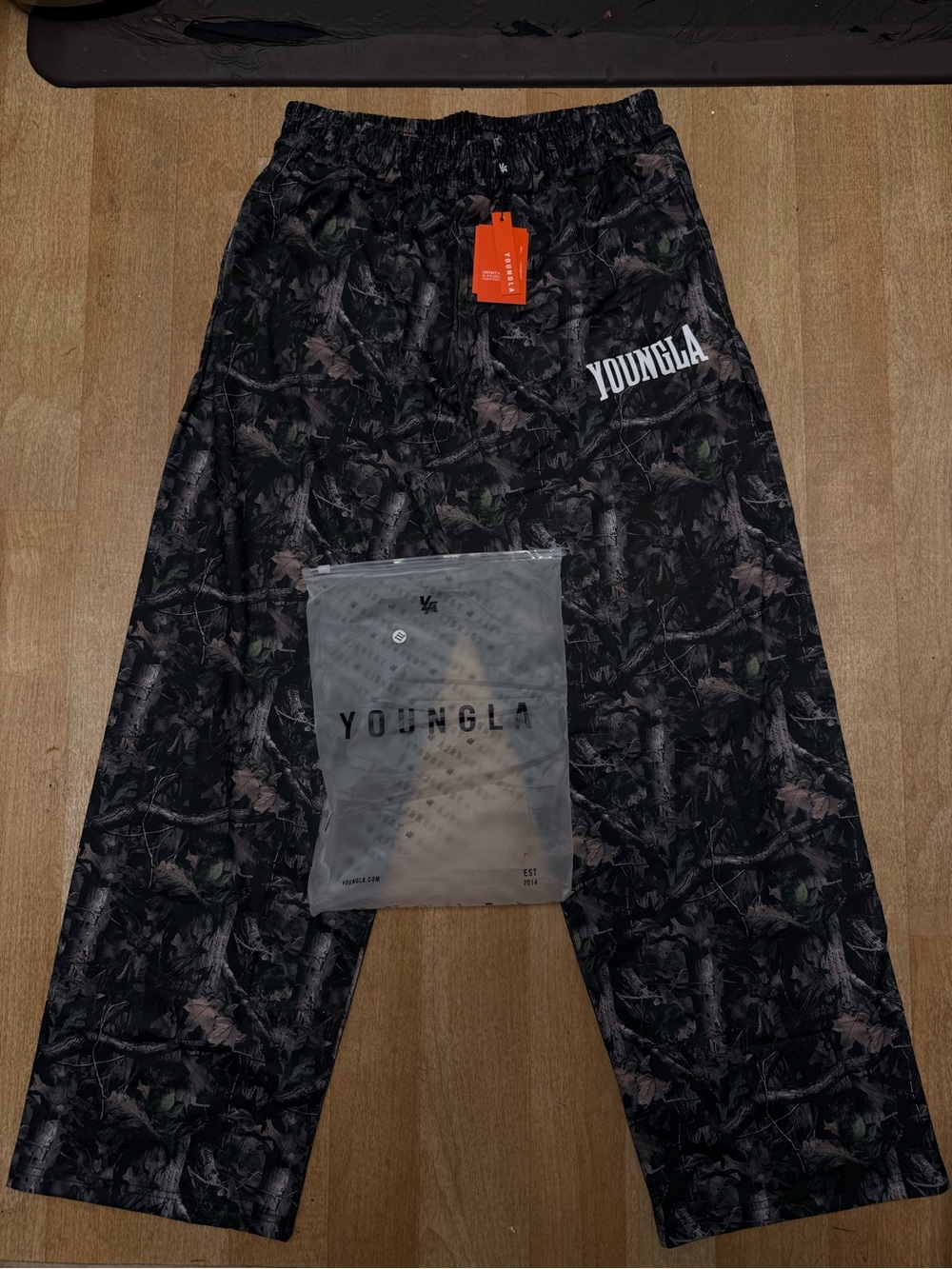 YoungLA Black & Dark Green Camo Track Shorts